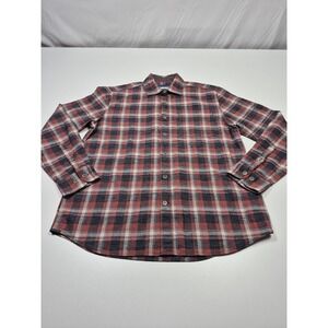 32 Bar Blues Shirt Mens M Red Plaid Cotton Linen Button Up Long Sleeve Casual